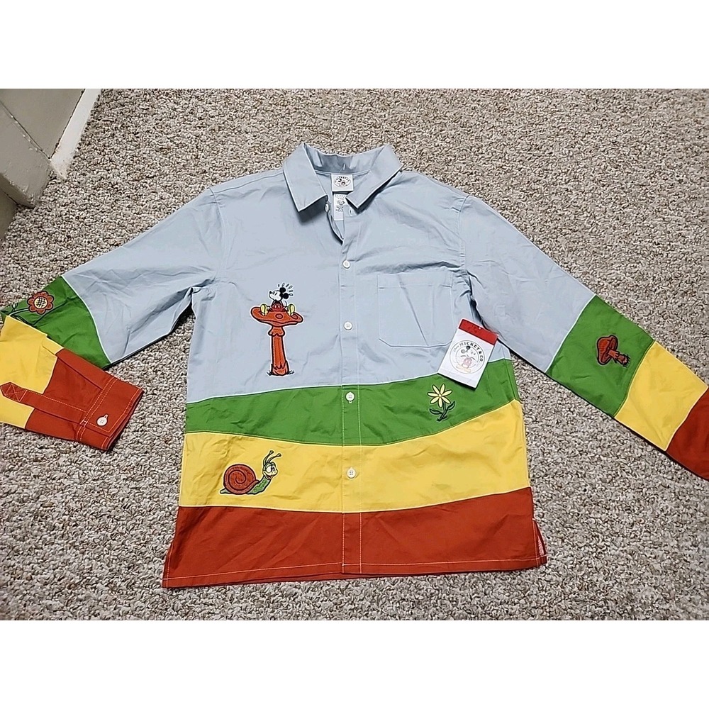 Disney Mickey &‎ Co Adult Colorblock Embroidered Button Up Shirt NEW Small $69